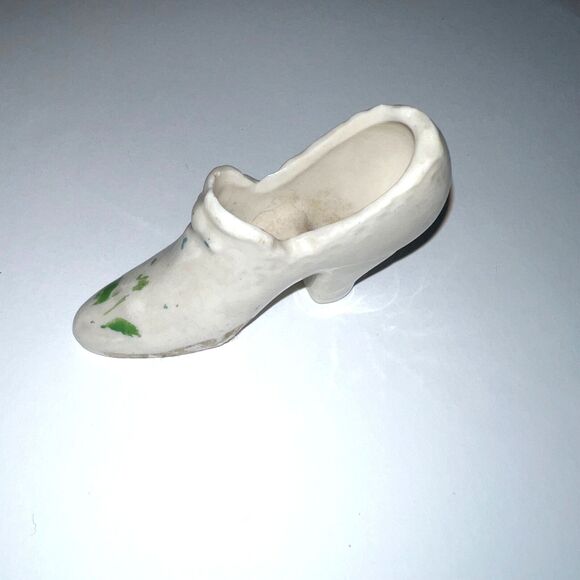 Vintage German Porcelain Floral Miniature Shoe Figurine Hand Painted White Decor - Picture 1 of 10